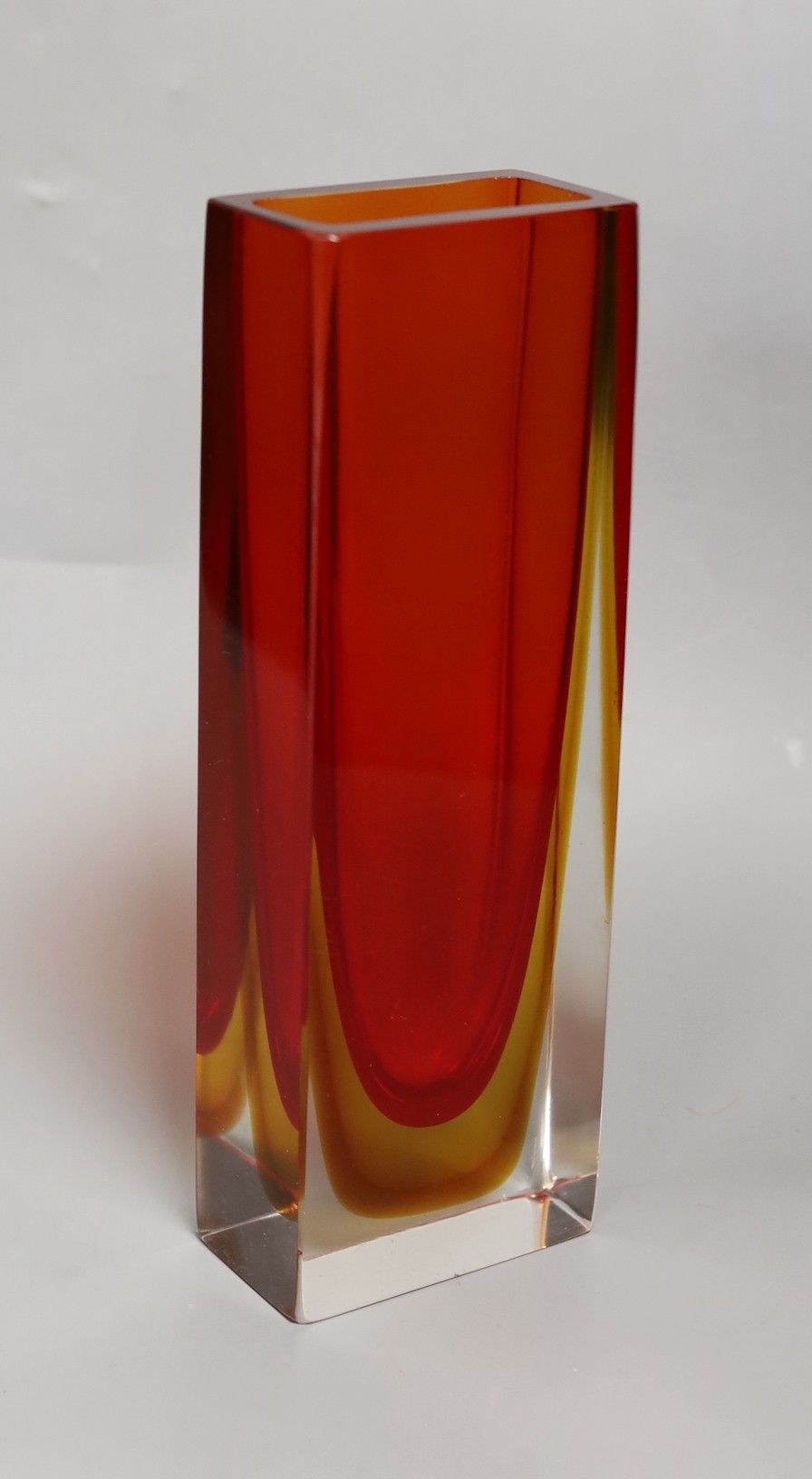 A Murano cased amber and red glass slab vase, 28cm